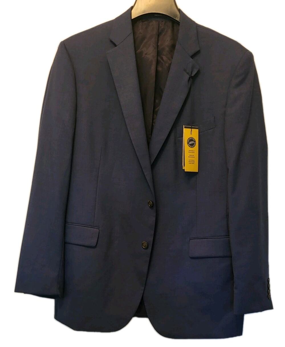 NWT Stafford 46L Blue Sport Coat Blazer Jacket Solid Polyester/Wool Traveld